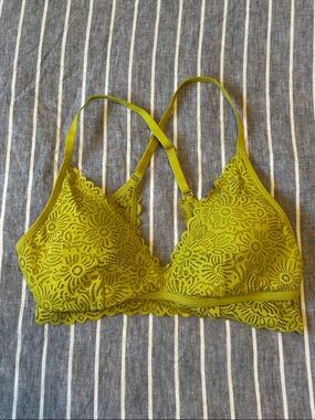Auden Lightly Lined Crossback Bralette Size Small 🍋‍🟩 Lime Green Floral Lace